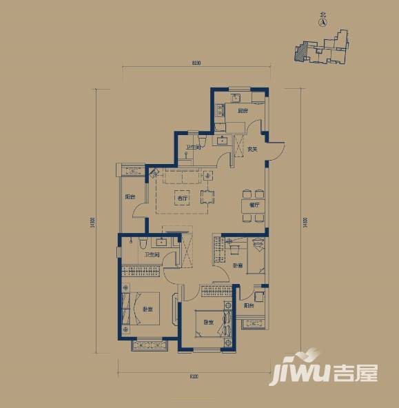 万科锦程3室2厅2卫109㎡户型图