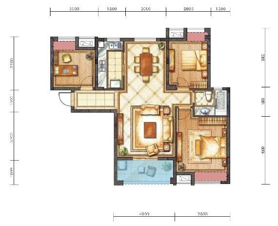 紫阳楚世家3室2厅1卫100㎡户型图