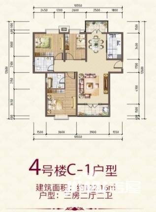 梨韵华府3室2厅2卫121㎡户型图