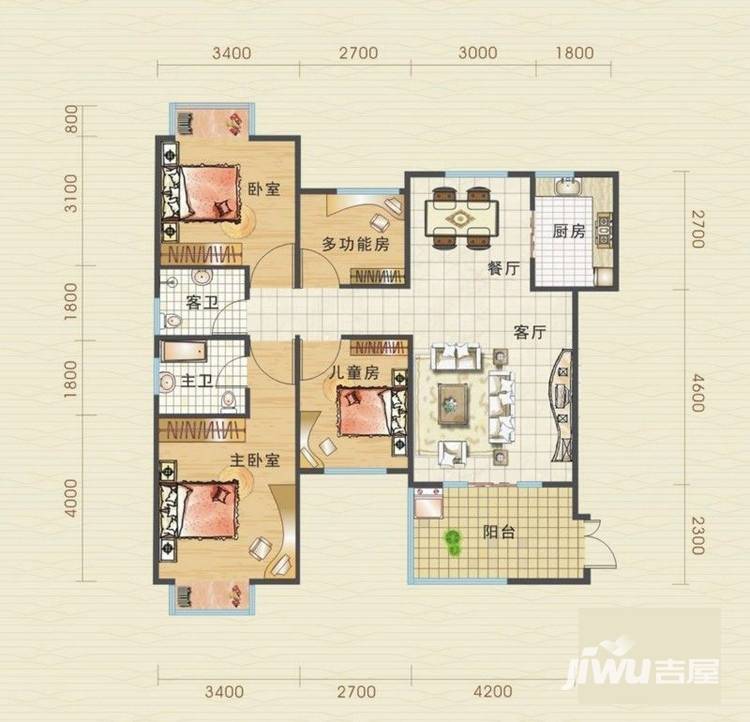 汉口北卓尔生活城4室2厅2卫110.9㎡户型图