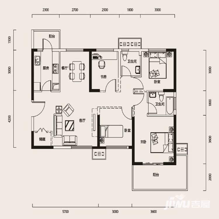 幸福时代4室2厅2卫127㎡户型图