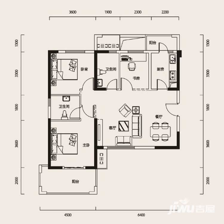 幸福时代3室2厅1卫109㎡户型图