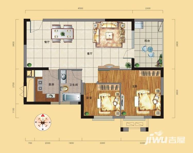 龙阳1号2室2厅1卫户型图