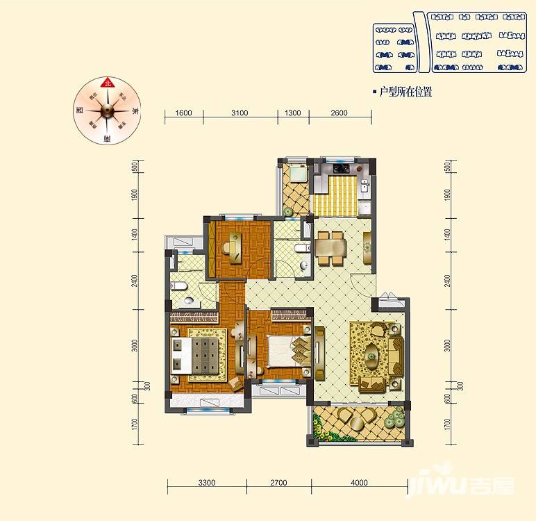 碧桂园生态城3室2厅2卫91㎡户型图