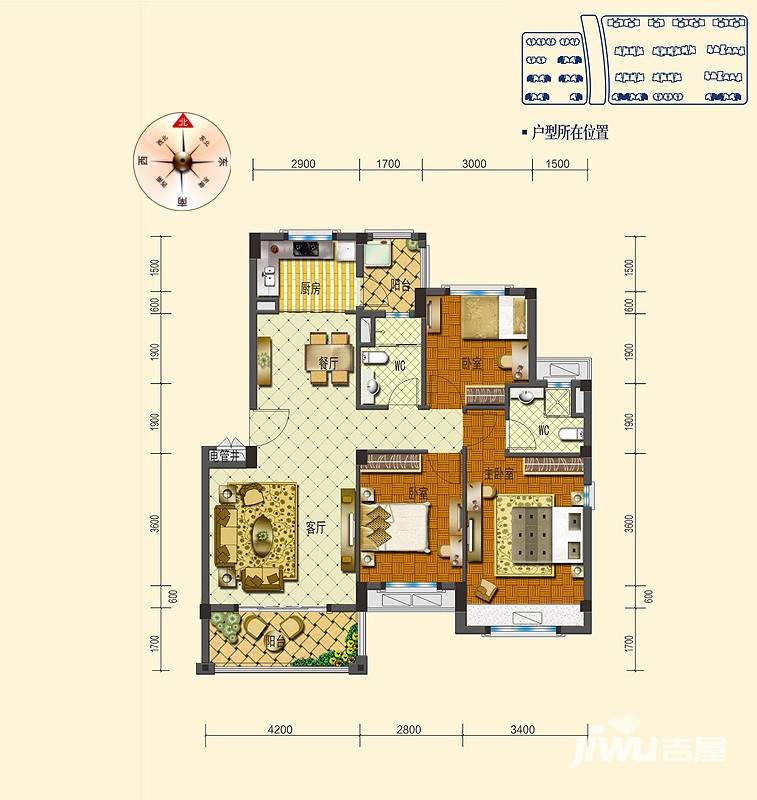 碧桂园生态城3室2厅2卫102㎡户型图