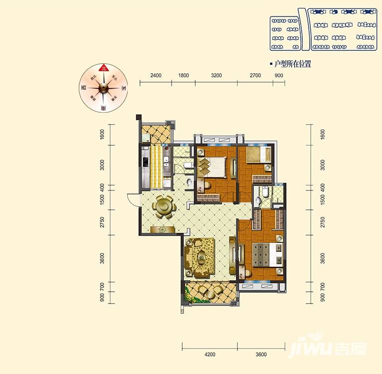 碧桂园生态城3室2厅2卫132.6㎡户型图