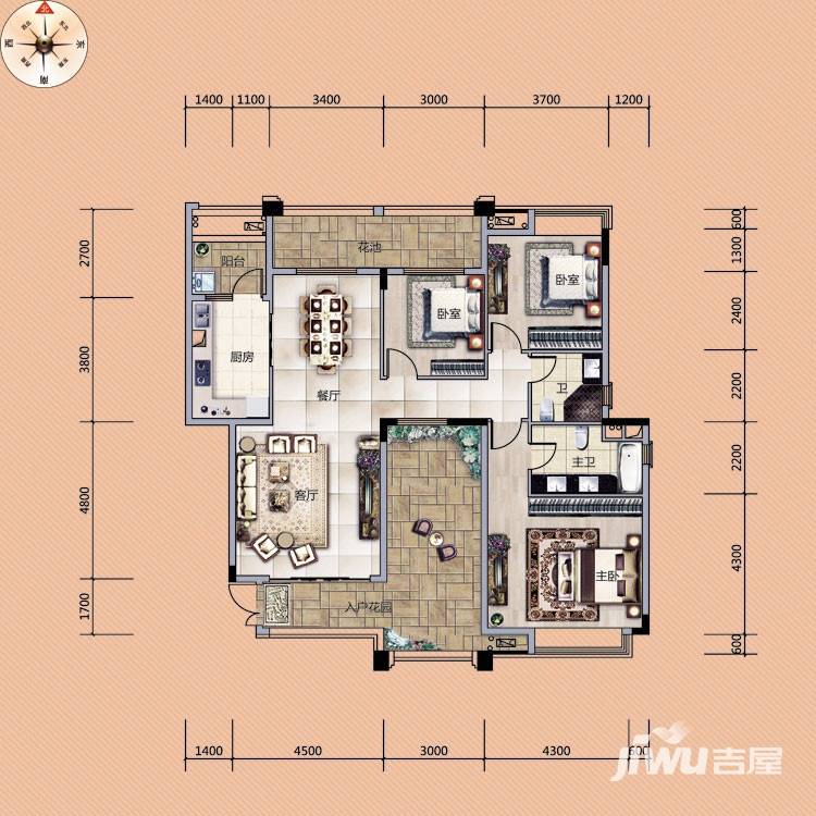 武汉锦绣香江3室2厅2卫145㎡户型图