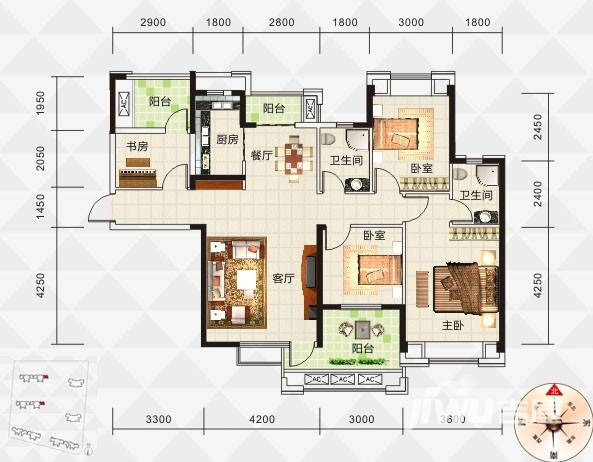 保利中央公馆4室2厅2卫133㎡户型图