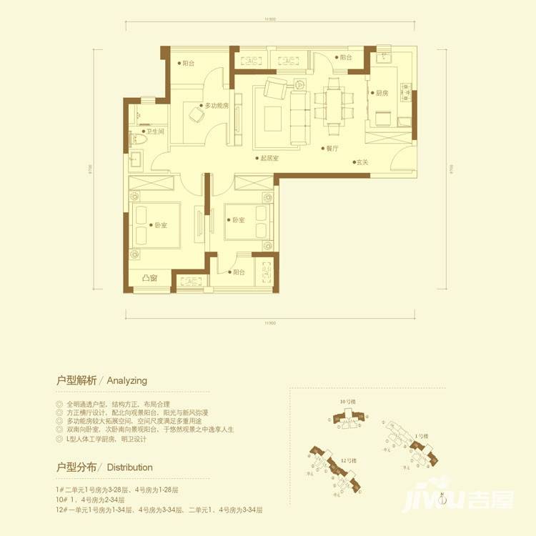 万科金色城市普通住宅95㎡户型图