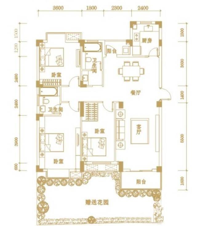 中建龙城3室2厅2卫123㎡户型图