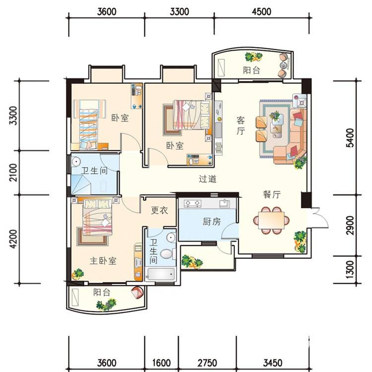 半岛华庭3室2厅2卫125.5㎡户型图