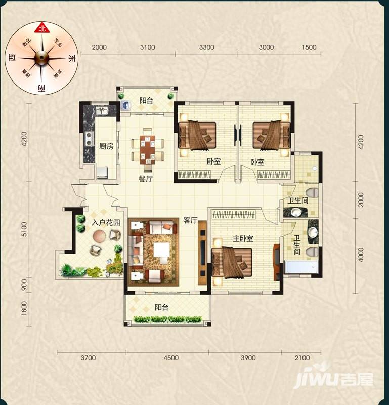 葛洲坝卡尔顿庄园3室2厅2卫140㎡户型图