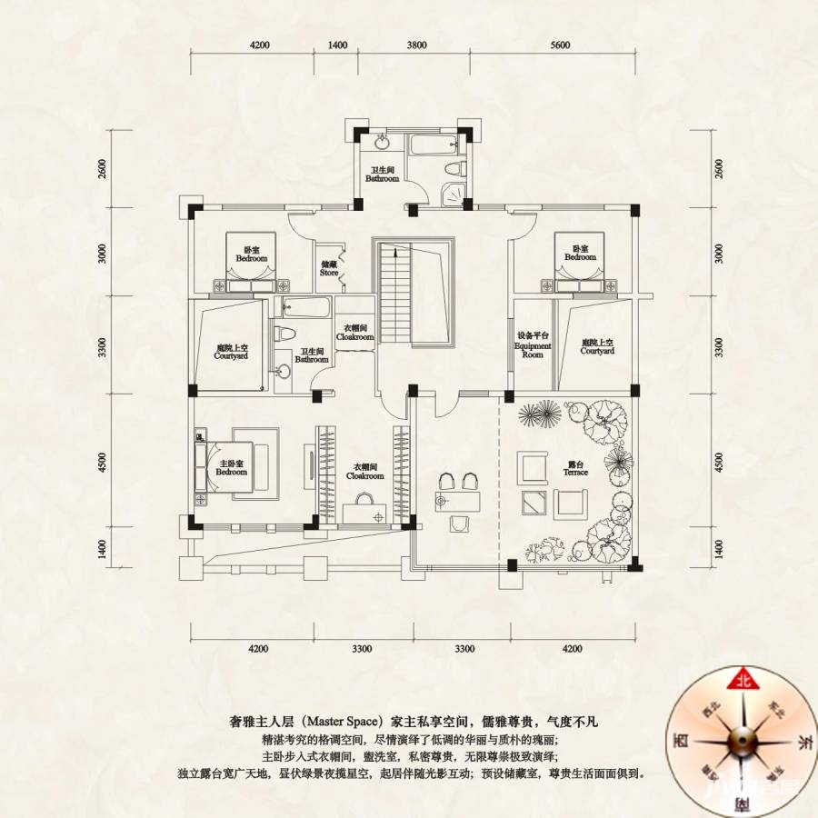 百瑞景中央生活区户型图 御院上叠拼别墅 4层 407㎡