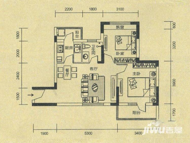 巢上城普通住宅72㎡户型图