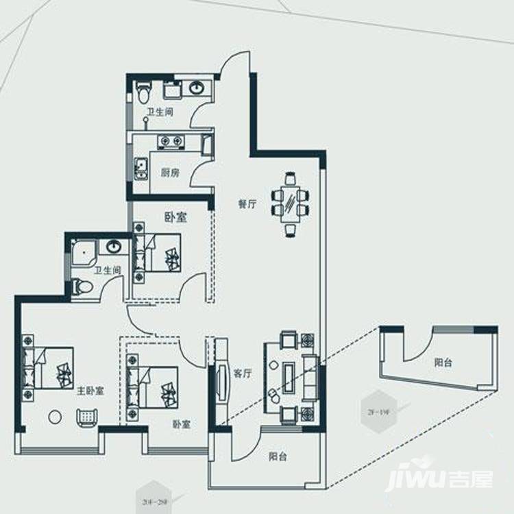 巢上城3室2厅2卫112㎡户型图