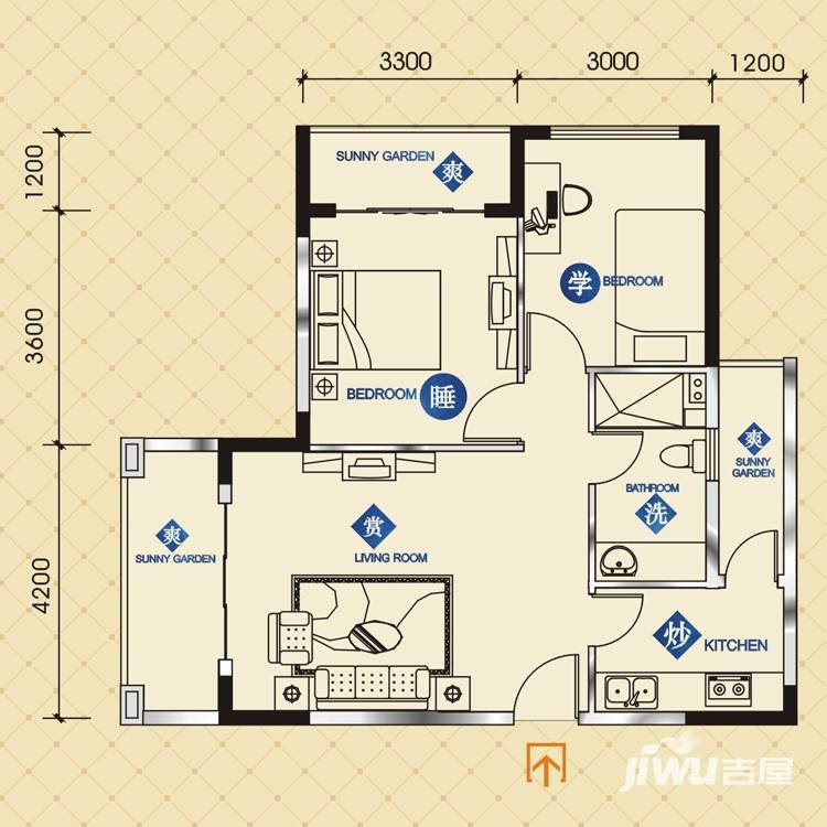 锦绣龙城鎏园2室2厅1卫91.5㎡户型图