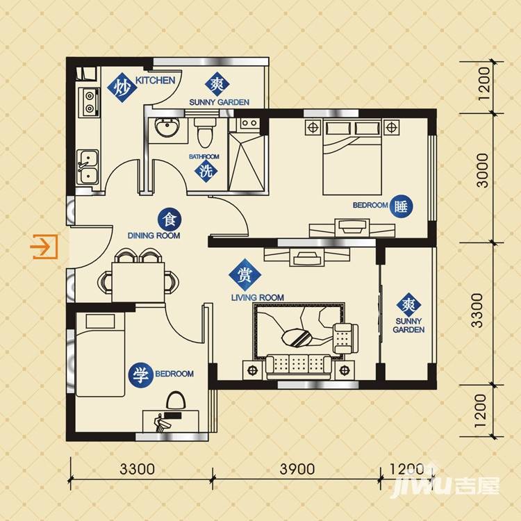 锦绣龙城鎏园2室2厅1卫79.7㎡户型图