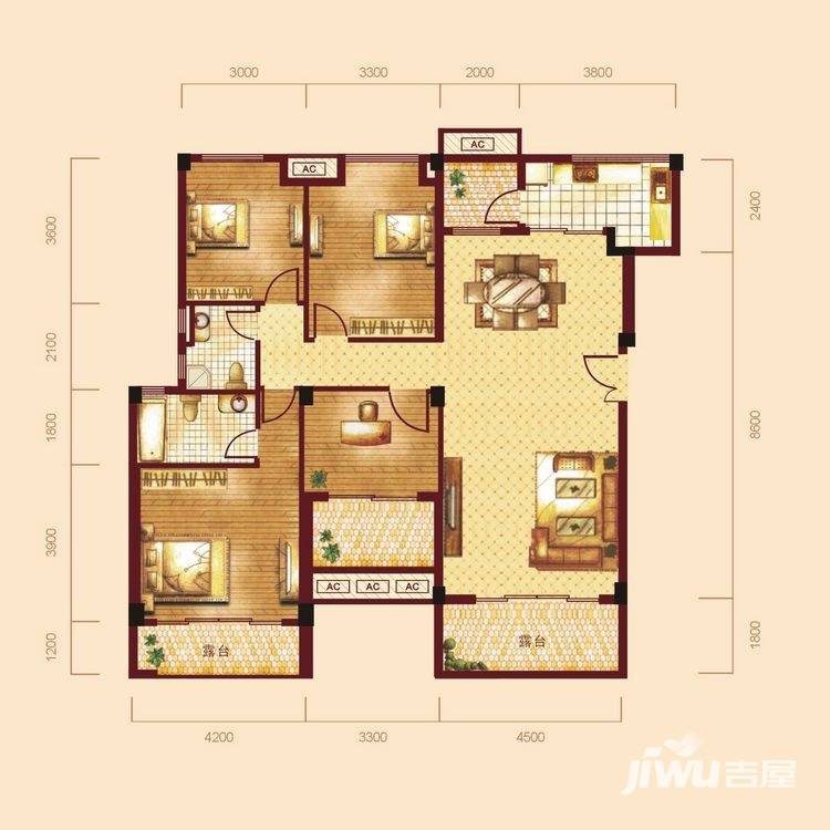 泰然南湖玫瑰湾别墅4室2厅2卫136㎡户型图