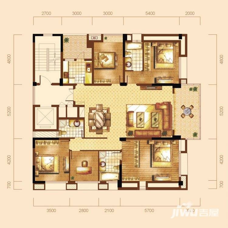 泰然南湖玫瑰湾别墅5室2厅3卫201㎡户型图