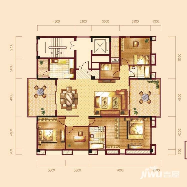 泰然南湖玫瑰湾别墅5室2厅2卫193㎡户型图