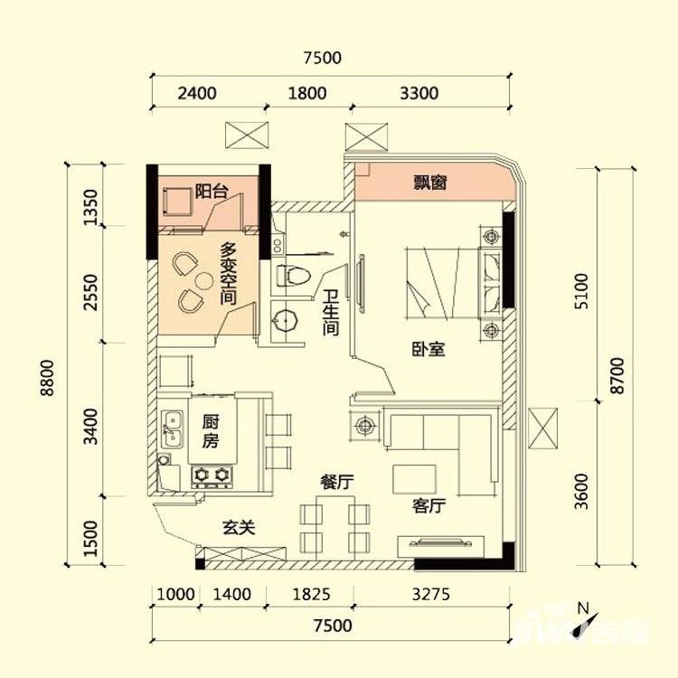 融科天城一期2室2厅1卫户型图