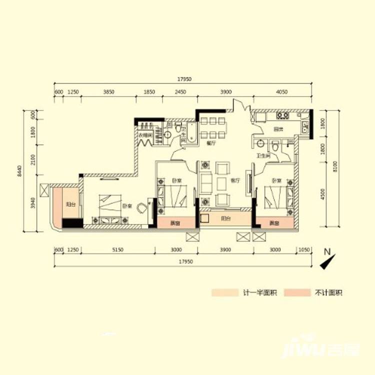 融科天城一期3室2厅2卫130.5㎡户型图