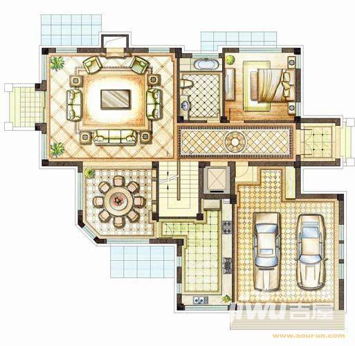 武汉长岛别墅1室2厅1卫150㎡户型图