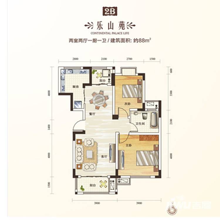 卧龙丽景湾三期普通住宅88㎡户型图