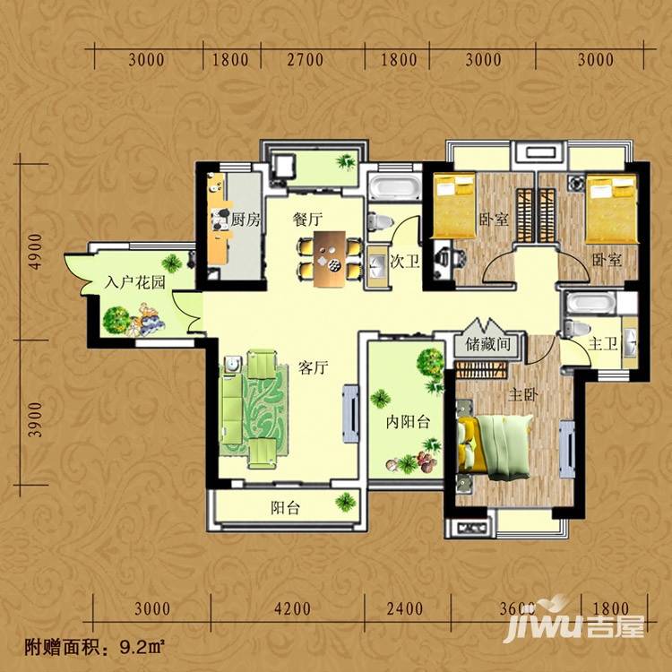 鸿发世纪城3室2厅2卫133.4㎡户型图