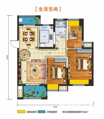 龙台二期桃源3室2厅1卫91㎡户型图