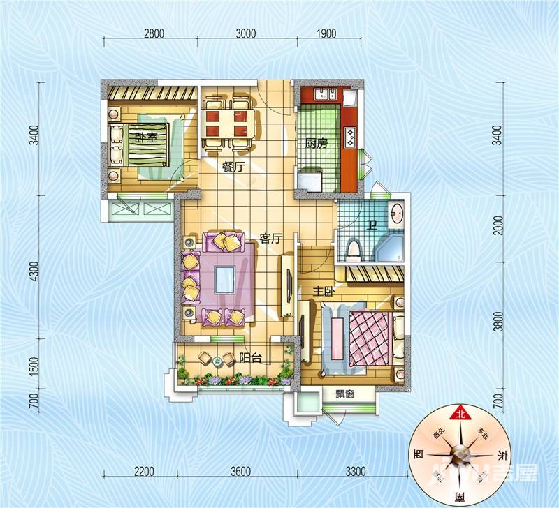 海昌天澜2室2厅1卫85.4㎡户型图