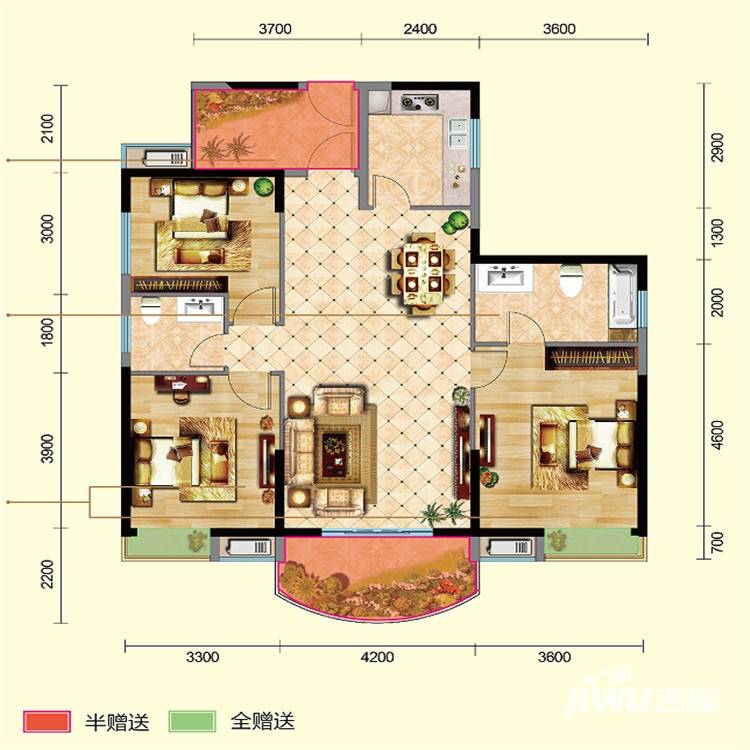 武汉国博新城户型图 c3户型 130.08㎡