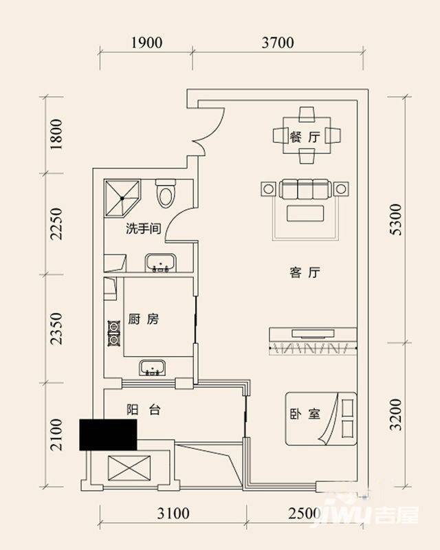 smart公寓1室1厅1卫60.3㎡户型图