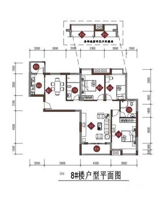 F、空港中心城3室2厅2卫132㎡户型图