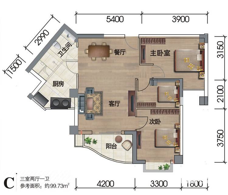 清水源三期普通住宅99.7㎡户型图