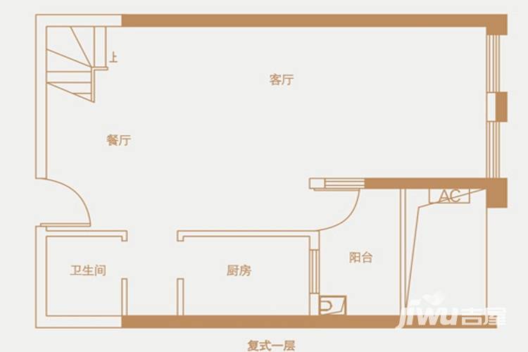 华润置地公馆1室2厅2卫85.5㎡户型图