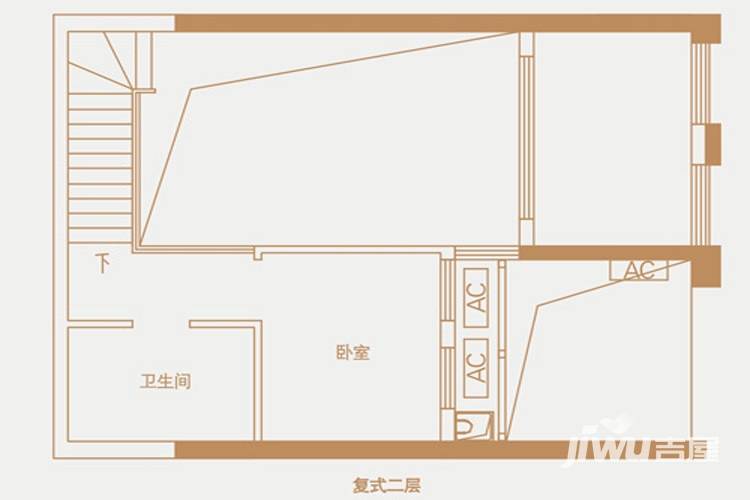 华润置地公馆1室2厅2卫85.5㎡户型图