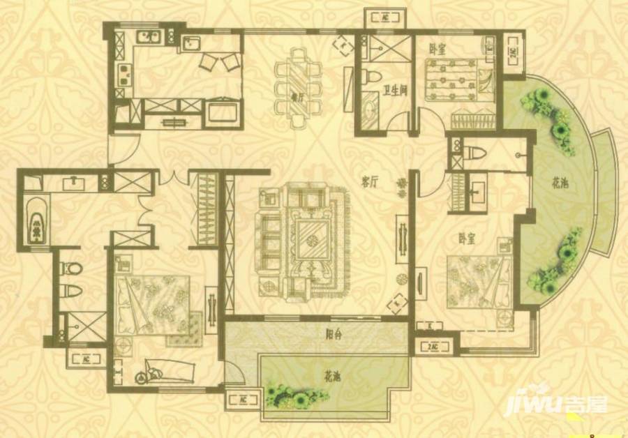 万科高尔夫城市花园3室2厅2卫180㎡户型图