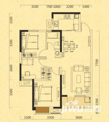 揽胜公园3室2厅1卫97㎡户型图