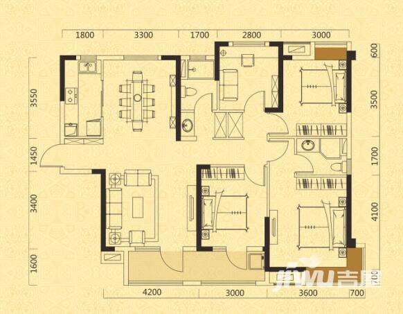 揽胜公园4室2厅2卫138㎡户型图