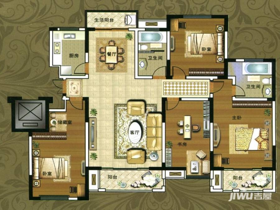 湖畔花园4室2厅2卫170㎡户型图