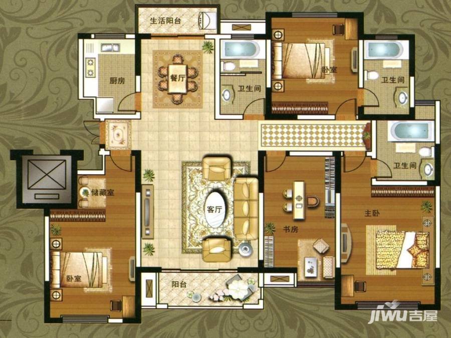 湖畔花园4室2厅3卫177㎡户型图