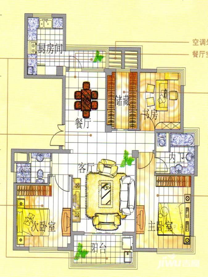 金色水岸3室2厅2卫135㎡户型图