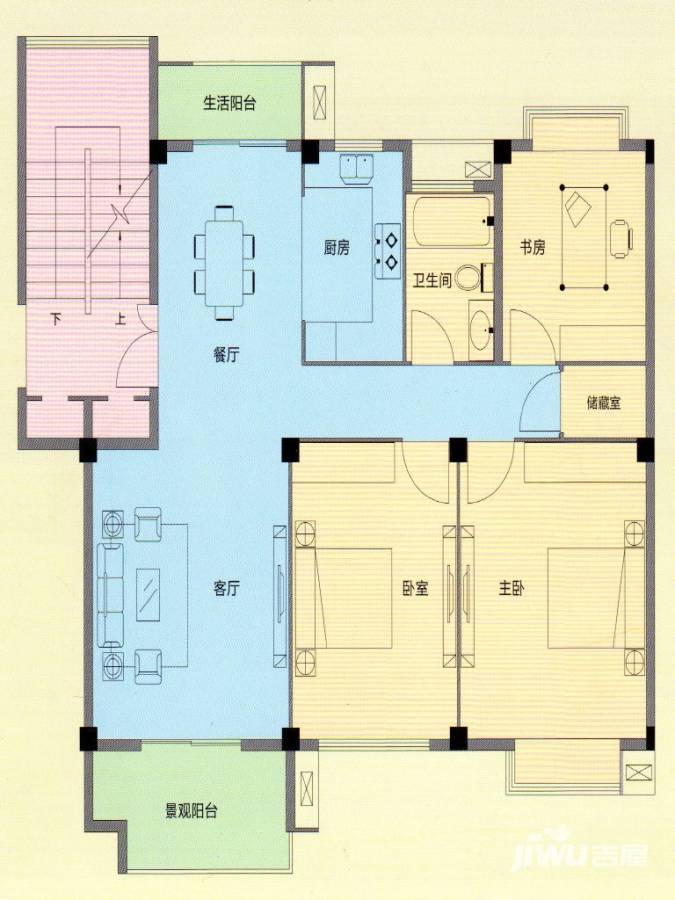 府前沁园3室2厅1卫114㎡户型图