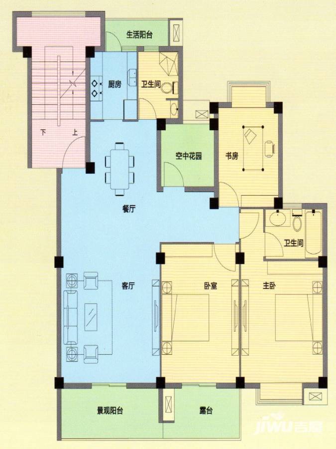 府前沁园3室2厅2卫136㎡户型图