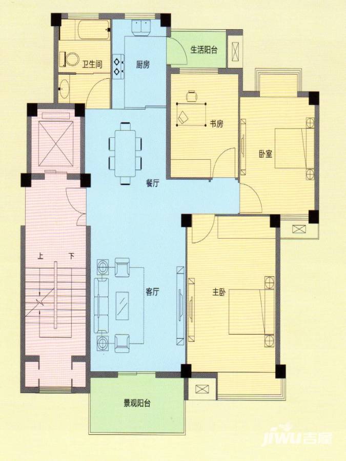 府前沁园3室2厅1卫115㎡户型图