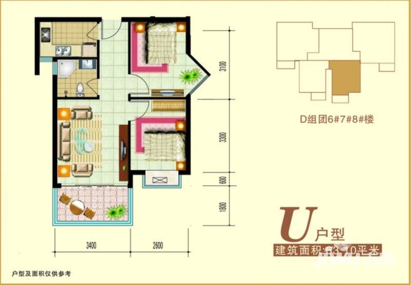 禧福泛海时代普通住宅63.1㎡户型图