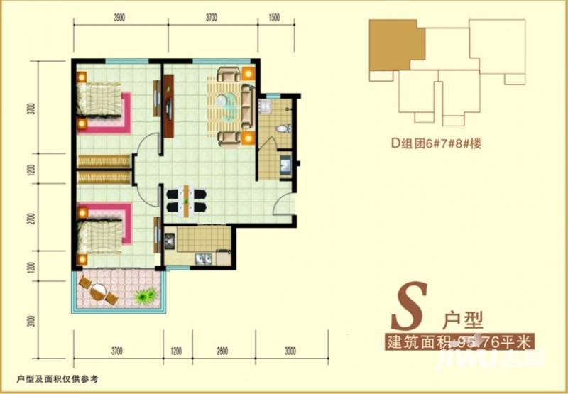 禧福泛海时代普通住宅95.8㎡户型图