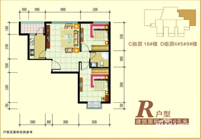 禧福泛海时代普通住宅76.2㎡户型图