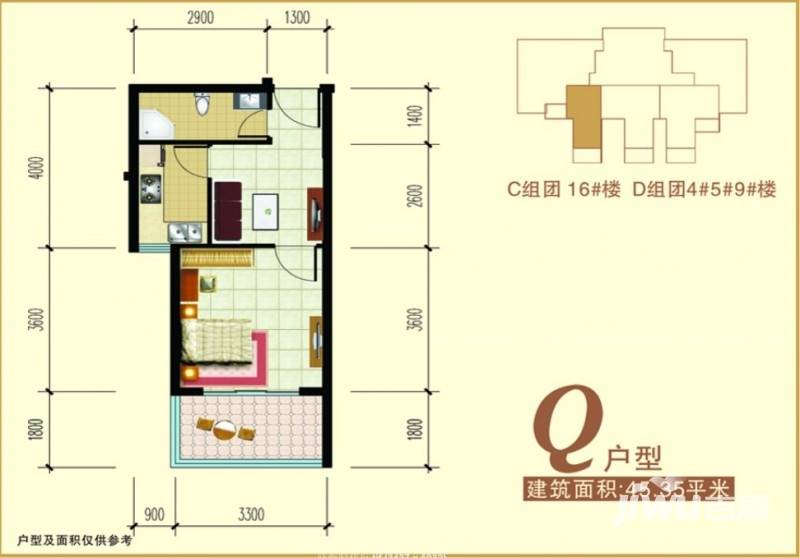 禧福泛海时代普通住宅45.4㎡户型图